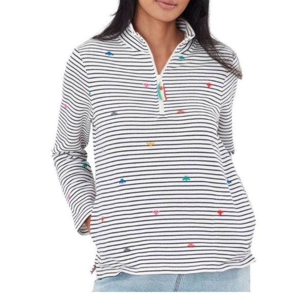 Joules Pip Print Casual 1/4 Zip Rainbow Striped Sweatshirt Bee Print Pastel 2 - Picture 1 of 16